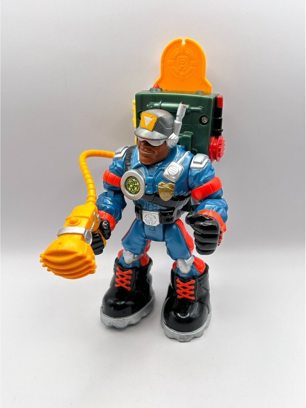Mattel Rescue Heroes Jake Justice 77459 Police Backpack Hose Loose 1999 Used